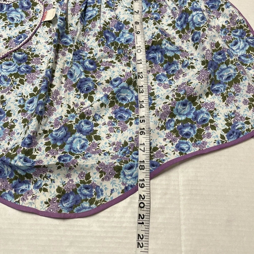 Vintage Silins Half Apron  Blue Purple Floral Embroidered Pocket 60s Housewife‎